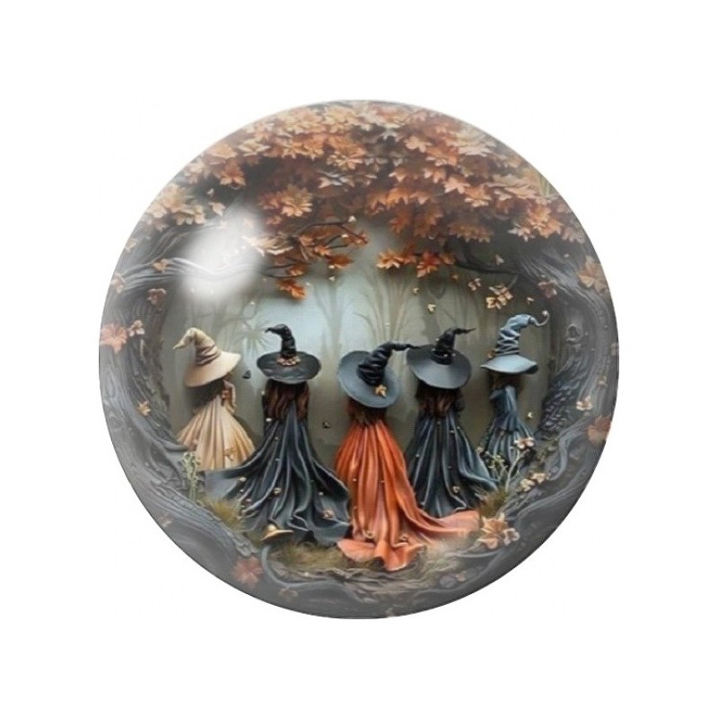 Cabochon en Verre Illustré Ronde de Sorcières en Forêt 12 à 25mm