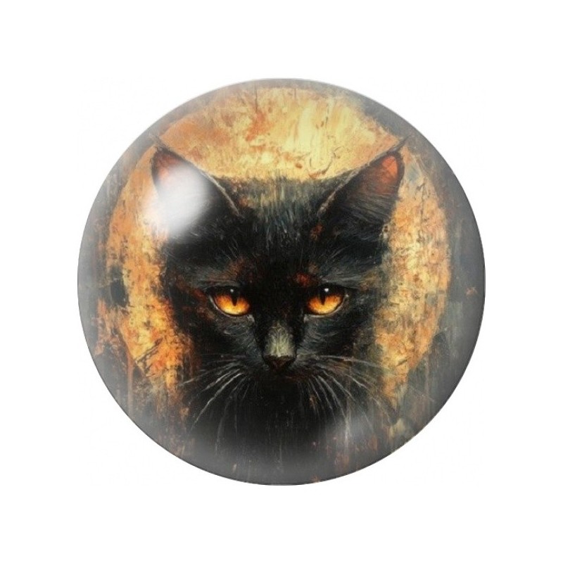 Cabochon en Verre Illustré Chat Noir sous la Lune Dorée 12 à 25mm