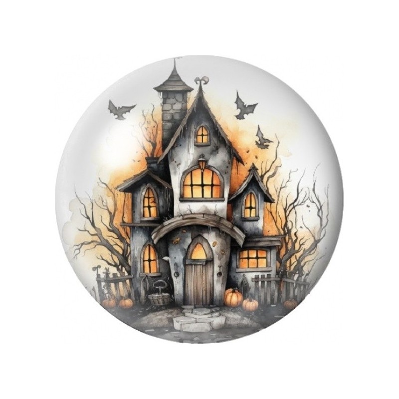 Cabochon en Verre Illustré Manoir Hanté aux Fenêtres Orange 12 à 25mm