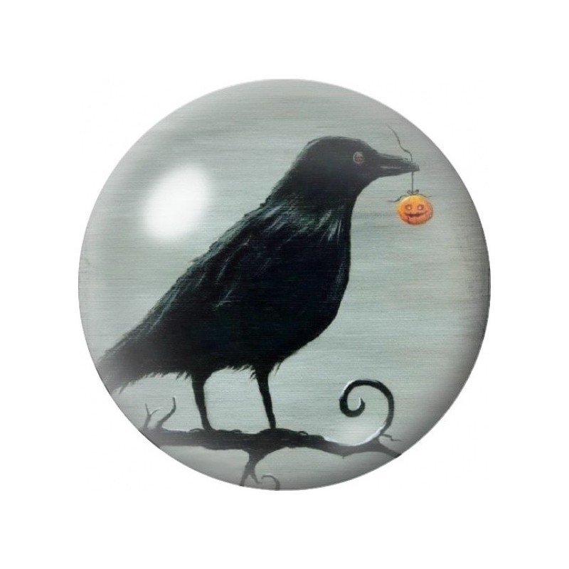 Cabochon en Verre Illustré Corbeau à la Petite Citrouille 12 à 25mm
