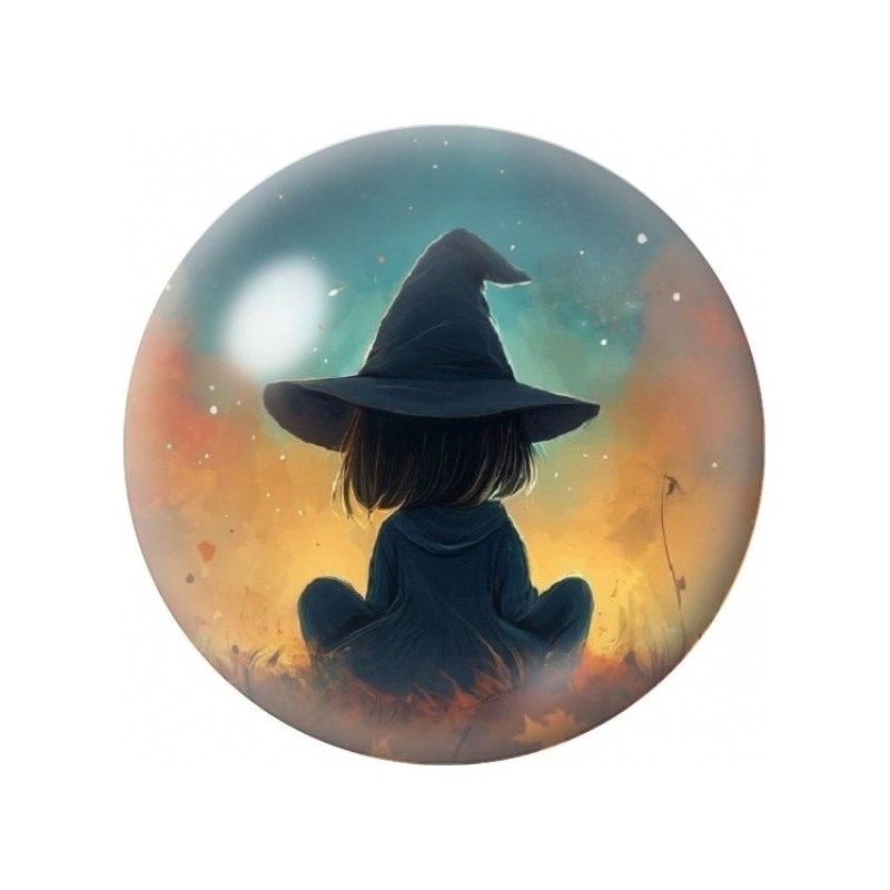 Cabochon en Verre Illustré Petite Sorcière face à l’Horizon 12 à 25mm