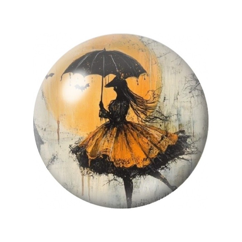 Cabochon en Verre Illustré Sorcière au Parapluie 12 à 25mm