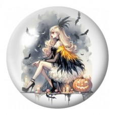 Cabochon en Verre Illustré Sorcière Blonde aux Corbeaux 12 à 25mm pour la Création de Bijoux Fantaisie - DIY