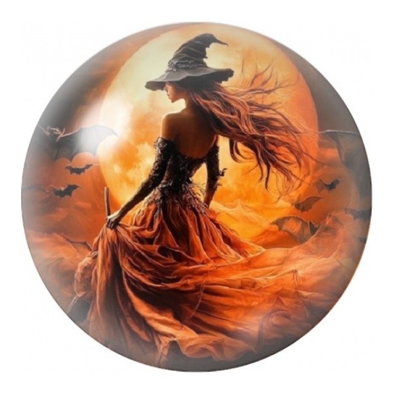 Cabochon en Verre Illustré Sorcière en Robe de Feu 12 à 25mm