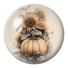 Cabochon en Verre Illustré Citrouille Blanche aux Tournesols 12 à 25mm pour la Création de Bijoux Fantaisie - DIY