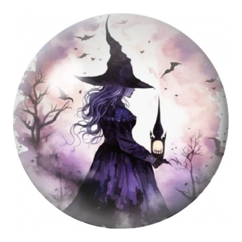 Cabochon en Verre Illustré Sorcière Violette à la Potion 12 à 25mm
