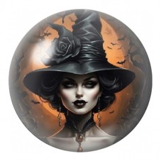 Cabochon en Verre Illustré Sorcière au Chapeau Fleuri Noir 12 à 25mm pour la Création de Bijoux Fantaisie - DIY
