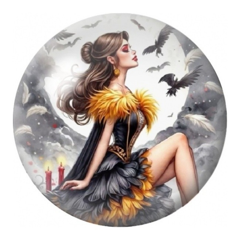 Cabochon en Verre Illustré Princesse à la Robe Jaune 12 à 25mm