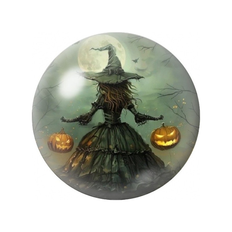 Cabochon en Verre Illustré Sorcière aux Lanternes Citrouilles 12 à 25mm