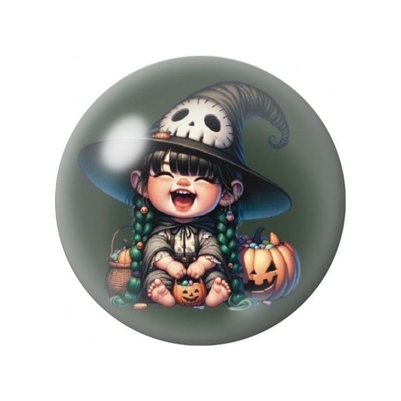 Cabochon en Verre Illustré Petite Sorcière au Chapeau Crâne 12 à 25mm