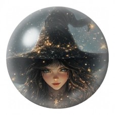 Cabochon en Verre Illustré Sorcière au Chapeau Étoilé 12 à 25mm pour la Création de Bijoux Fantaisie - DIY