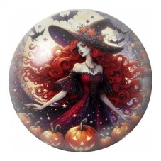 Cabochon en Verre Illustré Sorcière Rousse sous la Lune 12 à 25mm pour la Création de Bijoux Fantaisie - DIY