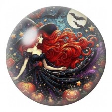Cabochon en Verre Illustré Sorcière Rousse parmi les Citrouilles 12 à 25mm pour la Création de Bijoux Fantaisie - DIY