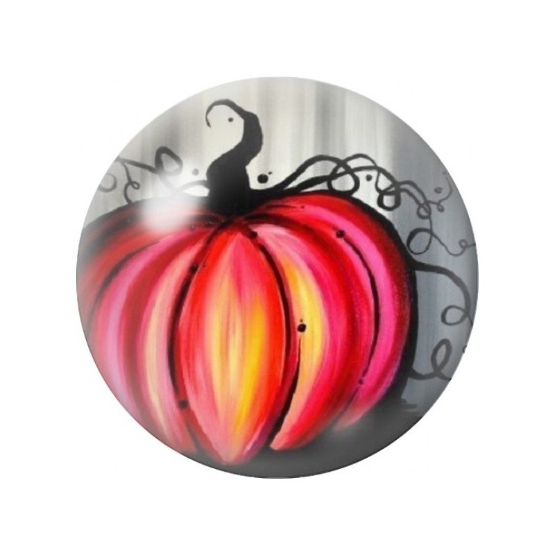 Cabochon en Verre Illustré Citrouille Rayée Rose et Rouge 12 à 25mm