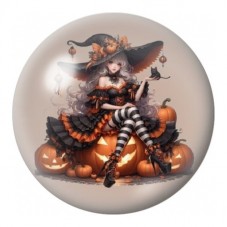 Cabochon en Verre Illustré Sorcière Assise parmi les Citrouilles 12 à 25mm pour la Création de Bijoux Fantaisie - DIY