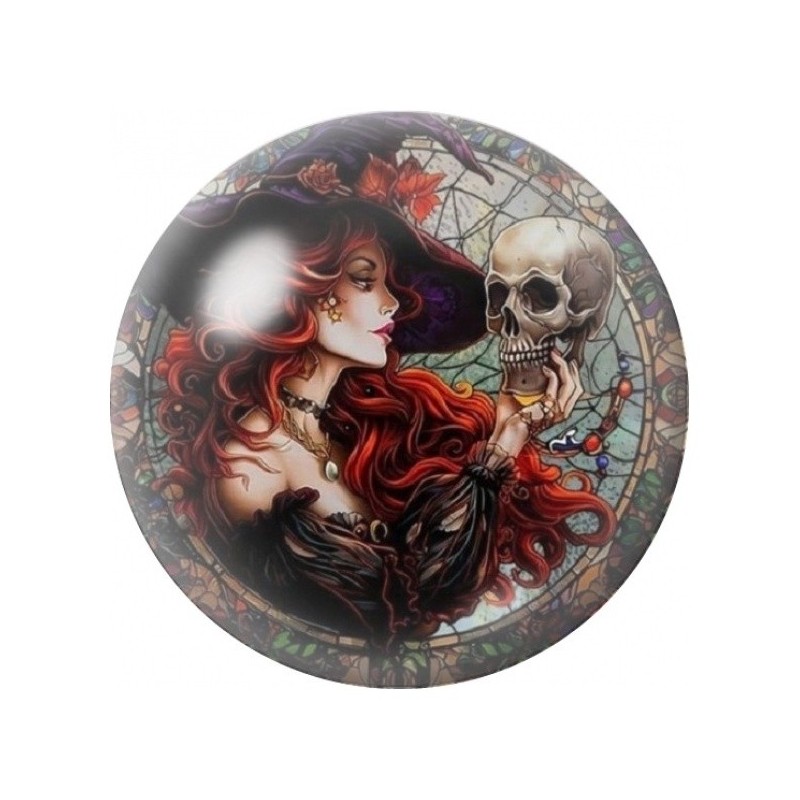 Cabochon en Verre Illustré Femme Rousse au Crâne 12 à 25mm