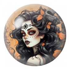 Cabochon en Verre Illustré Femme au Maquillage de Crâne 12 à 25mm pour la Création de Bijoux Fantaisie - DIY