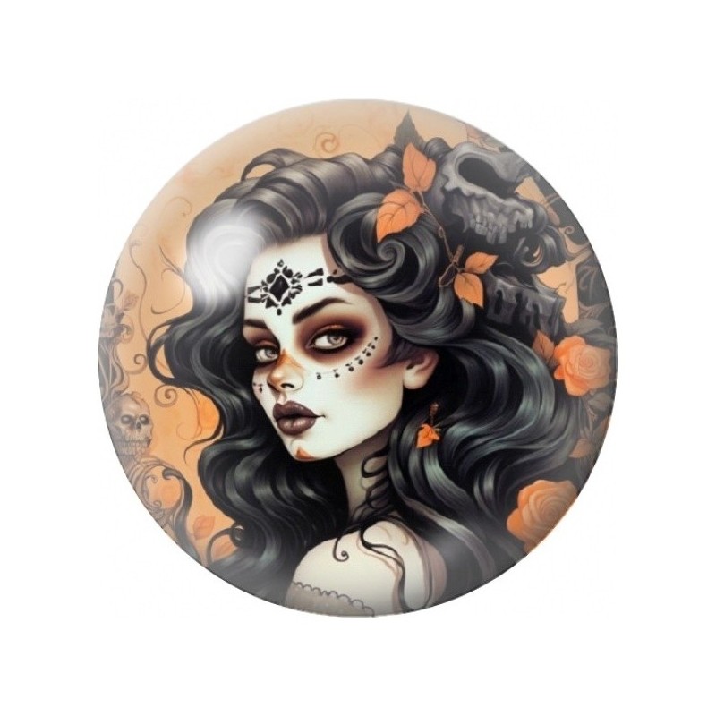 Cabochon en Verre Illustré Femme au Maquillage de Crâne 12 à 25mm