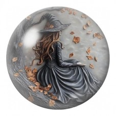 Cabochon en Verre Illustré Sorcière en Robe Grise 12 à 25mm pour la Création de Bijoux Fantaisie - DIY