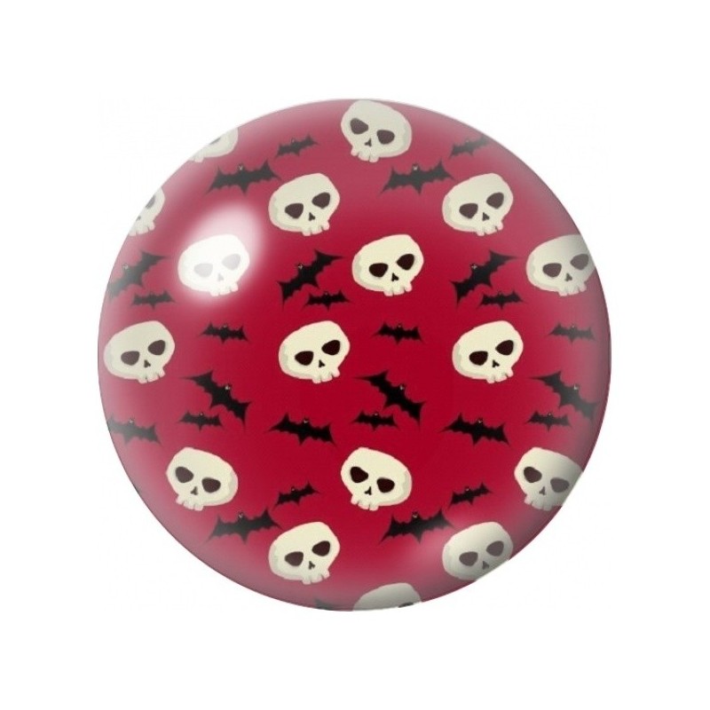 Cabochon en Verre Illustré Crânes et Chauves-Souris sur Rouge 12 à 25mm