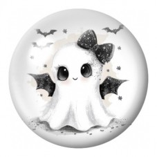 Cabochon en Verre Illustré Petit Fantôme au Nœud Noir 12 à 25mm pour la Création de Bijoux Fantaisie - DIY