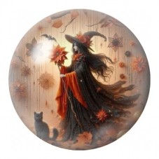 Cabochon en Verre Illustré Sorcière d’Automne au Chat Noir 12 à 25mm pour la Création de Bijoux Fantaisie - DIY