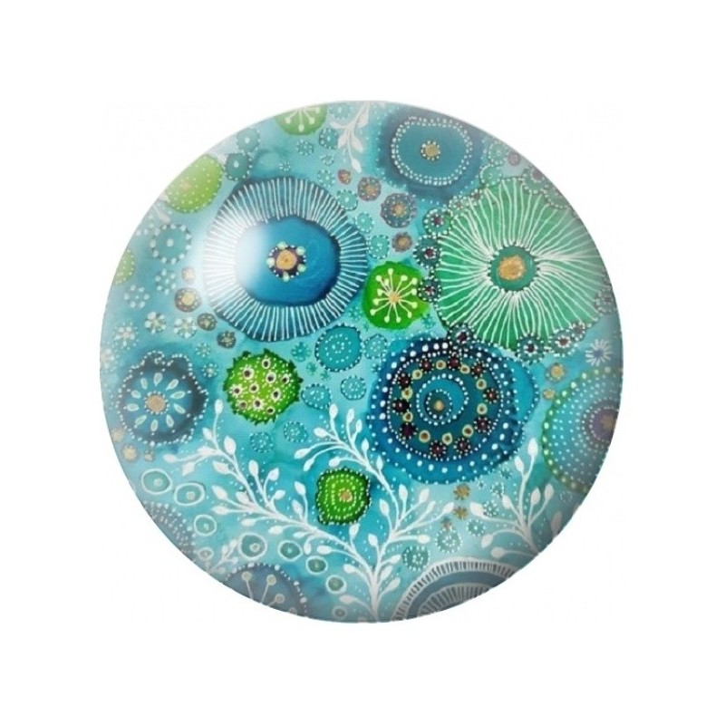 Cabochon en Verre Illustré Jardin de Rosaces Turquoise 12 à 25mm