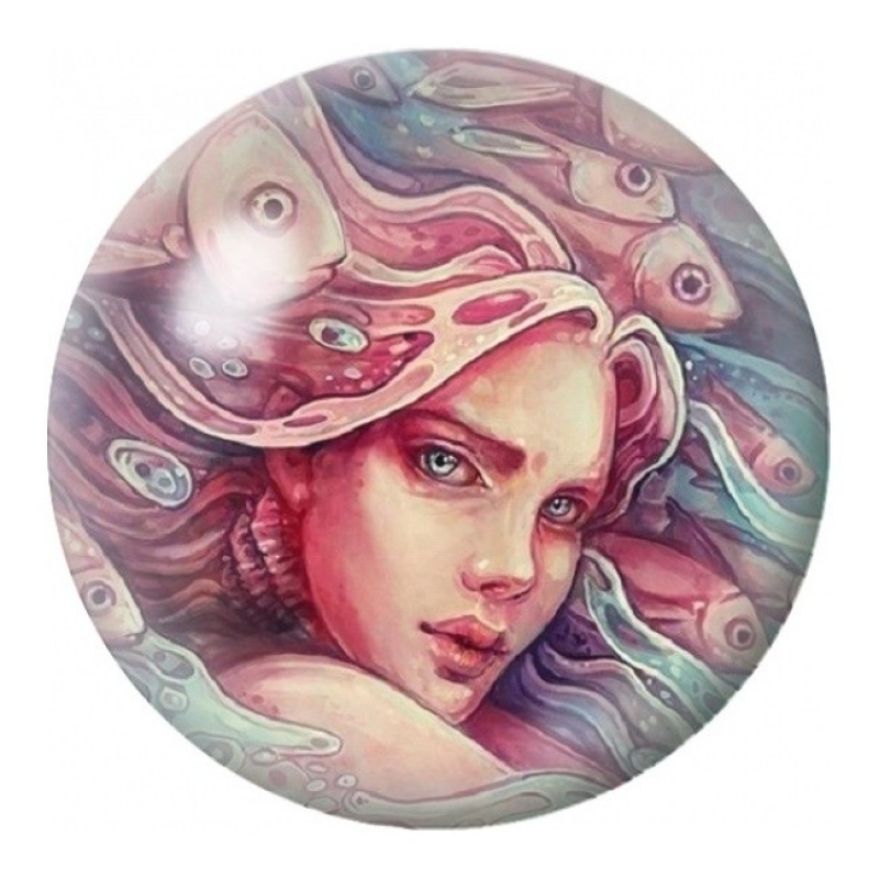 Cabochon en Verre Illustré Nymphe aux Poissons 12 à 25mm