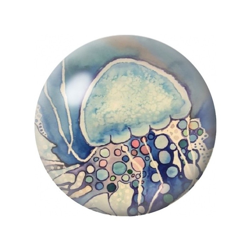 Cabochon en Verre Illustré Méduse Aquarelle aux Tentacules Bleus 12 à 25mm