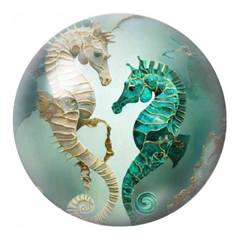 Cabochon en Verre Illustré Duo d’Hippocampes 12 à 25mm