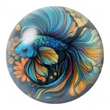 Cabochon en Verre Illustré Poisson Combattant Multicolore 12 à 25mm pour la Création de Bijoux Fantaisie - DIY