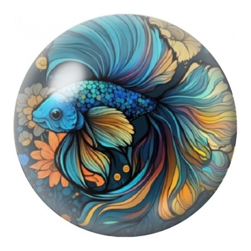 Cabochon en Verre Illustré Poisson Combattant Multicolore 12 à 25mm