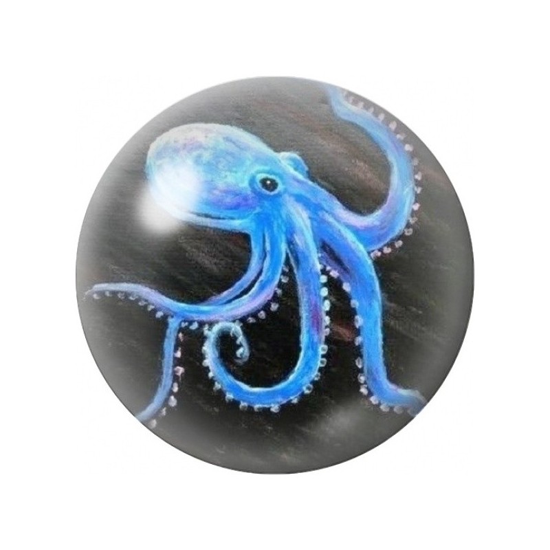 Cabochon en Verre Illustré Poulpe Bleu Lumineux 12 à 25mm