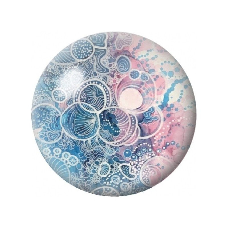 Cabochon en Verre Illustré Dentelle Marine Rose et Bleue 12 à 25mm