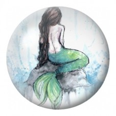 Cabochon en Verre Illustré Sirène Assise sur un Rocher 12 à 25mm pour la Création de Bijoux Fantaisie - DIY