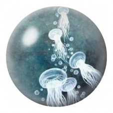 Cabochon en Verre Illustré Méduses Blanches dans le Bleu 12 à 25mm pour la Création de Bijoux Fantaisie - DIY