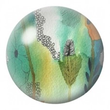 Cabochon en Verre Illustré Plume Verte sur Aquarelle Marine 12 à 25mm pour la Création de Bijoux Fantaisie - DIY
