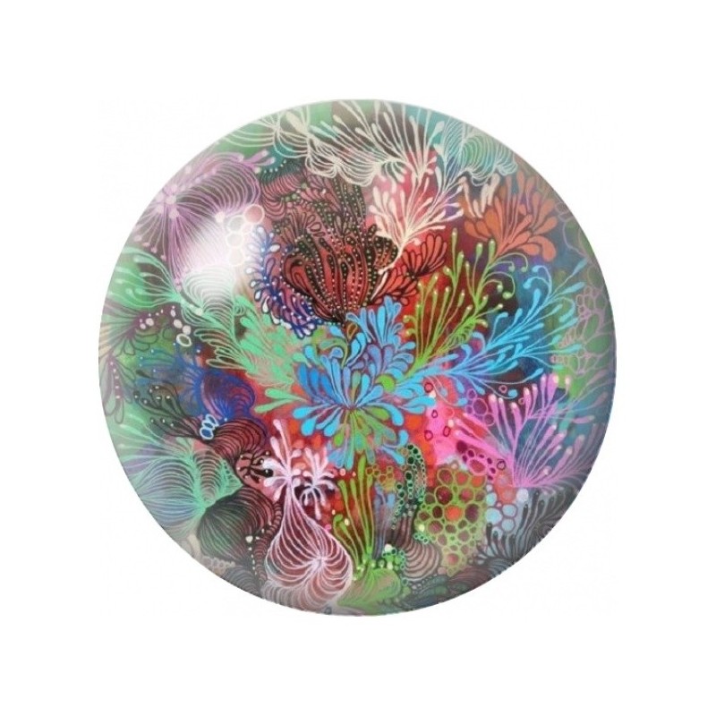 Cabochon en Verre Illustré Jardin de Coraux Multicolores 12 à 25mm