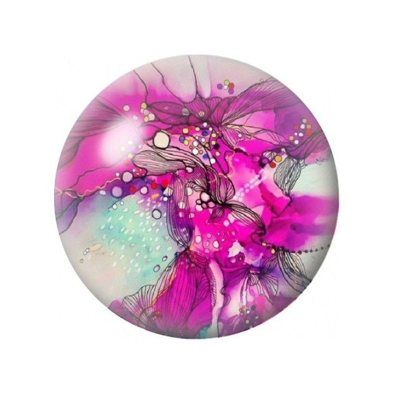 Cabochon en Verre Illustré Coraux Fuchsia et Turquoise 12 à 25mm