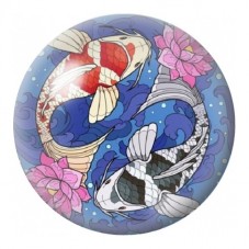 Cabochon en Verre Illustré Carpes Koï et Fleurs de Lotus 12 à 25mm pour la Création de Bijoux Fantaisie - DIY