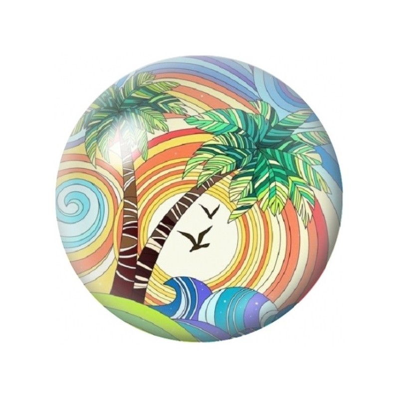 Cabochon en Verre Illustré Île Tropicale au Soleil Couchant 12 à 25mm