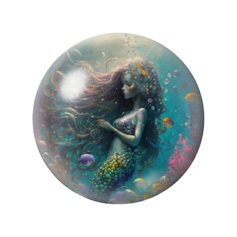 Cabochon en Verre Illustré Sirène dans un Jardin de Corail 12 à 25mm