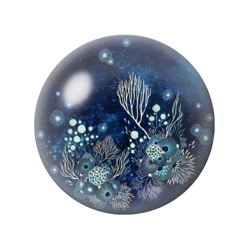 Cabochon en Verre Illustré Jardin Abyssal Bleu Nuit 12 à 25mm