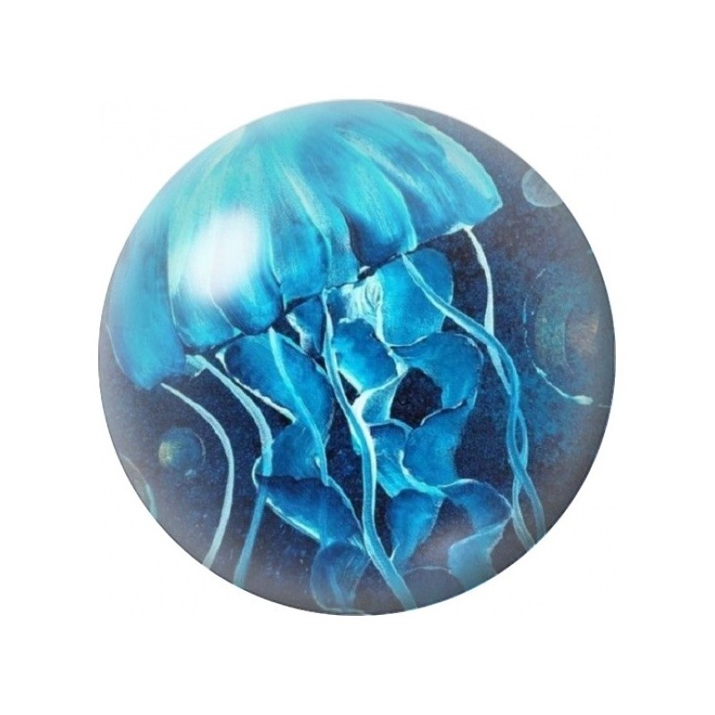 Cabochon en Verre Illustré Méduse Bleue Transparente 12 à 25mm