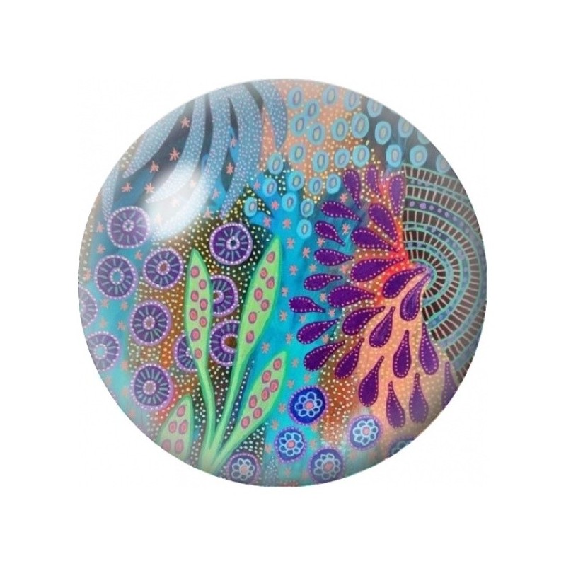 Cabochon en Verre Illustré Plume de Paon Multicolore 12 à 25mm
