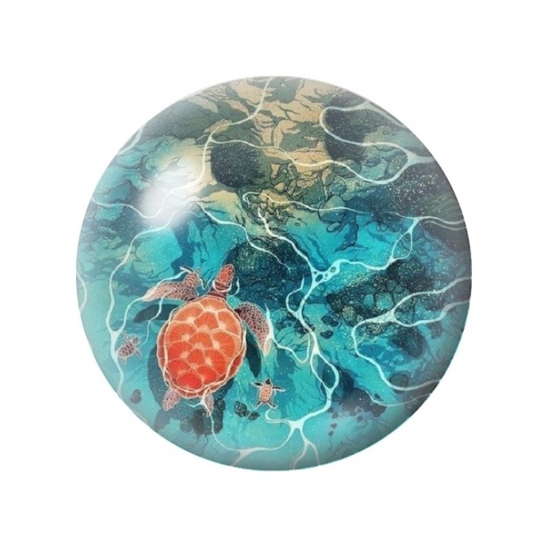 Cabochon en Verre Illustré Tortue Marine dans les Vagues 12 à 25mm