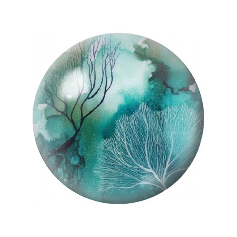Cabochon en Verre Illustré Gorgone Blanche sur Fond Turquoise 12 à 25mm