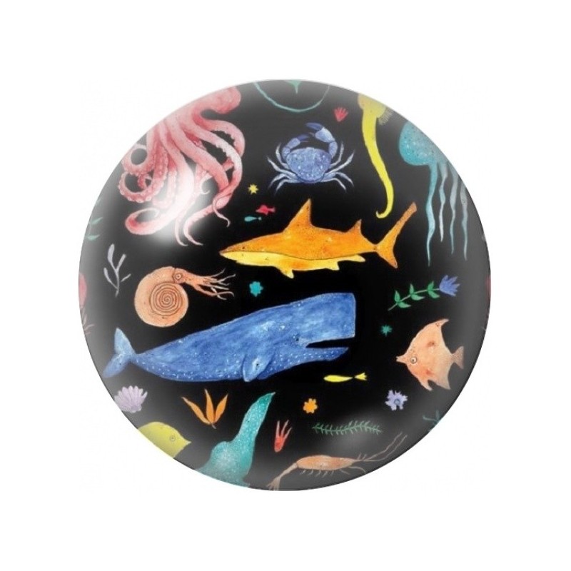 Cabochon en Verre Illustré Baleines et Poissons sur Fond Noir 12 à 25mm