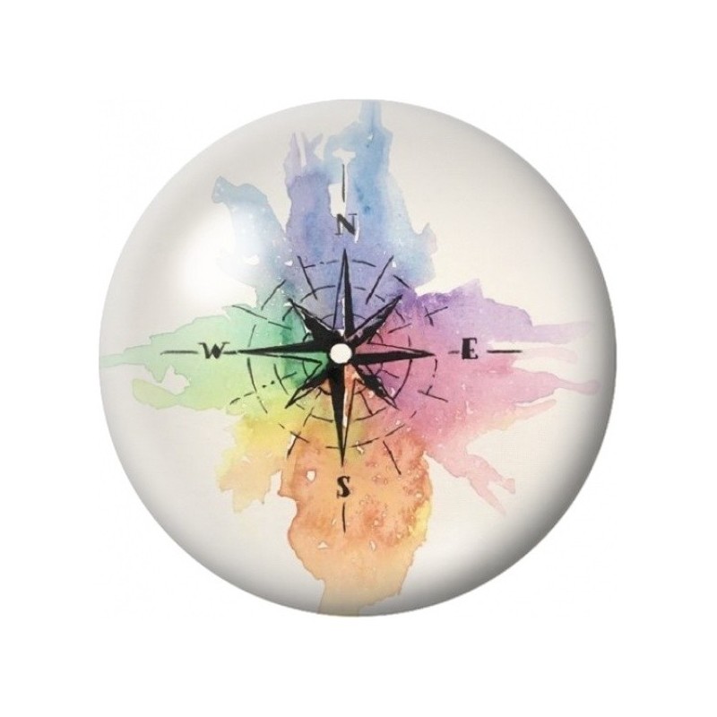 Cabochon en Verre Illustré Rose des Vents Aquarelle 12 à 25mm
