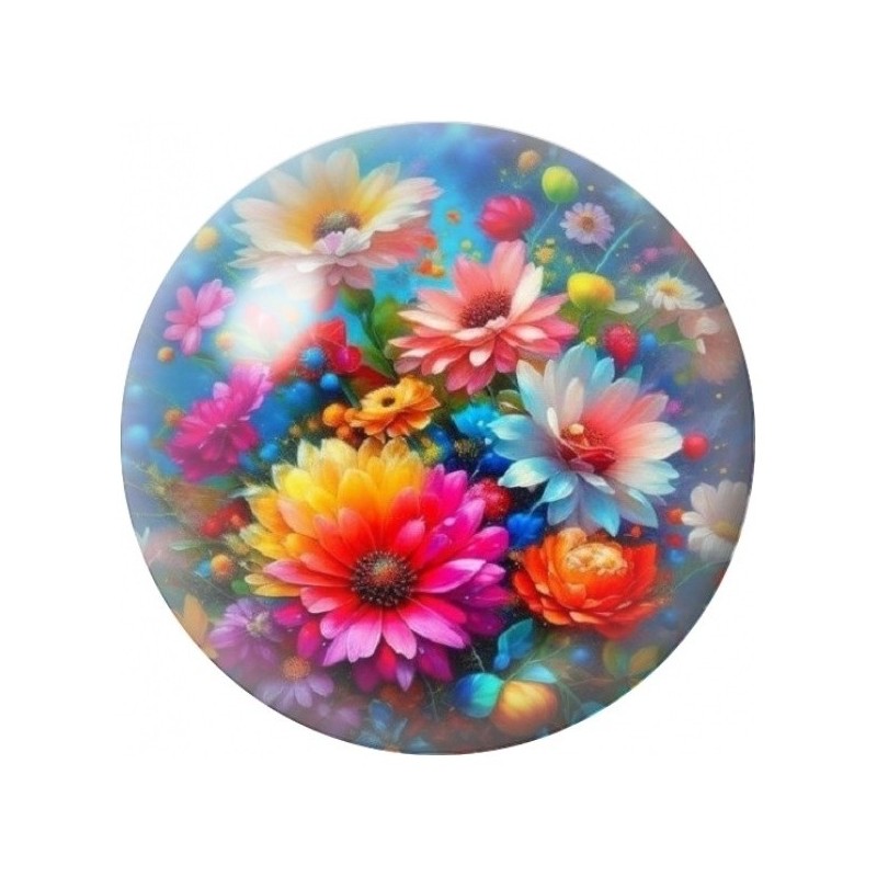 Cabochon en Verre Illustré Bouquet de Fleurs Multicolores 12 à 25mm